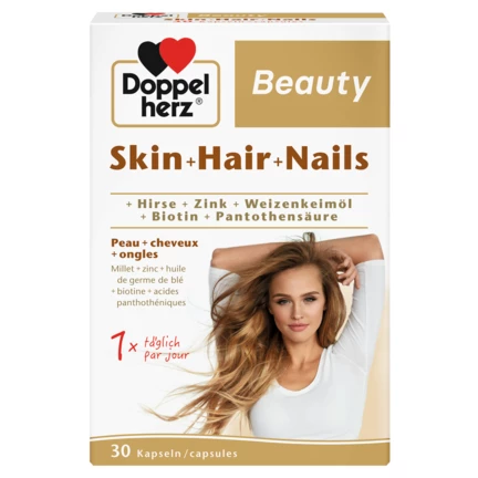 Illustration of the product packaging Doppelherz Beauty Skin + Hair + Nails front view